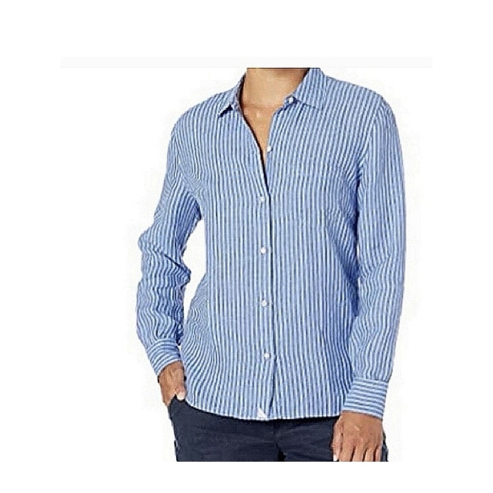 UNTUCKit Womens Blue White Striped Button Up Villa Fiore Long Sleeve Size 0